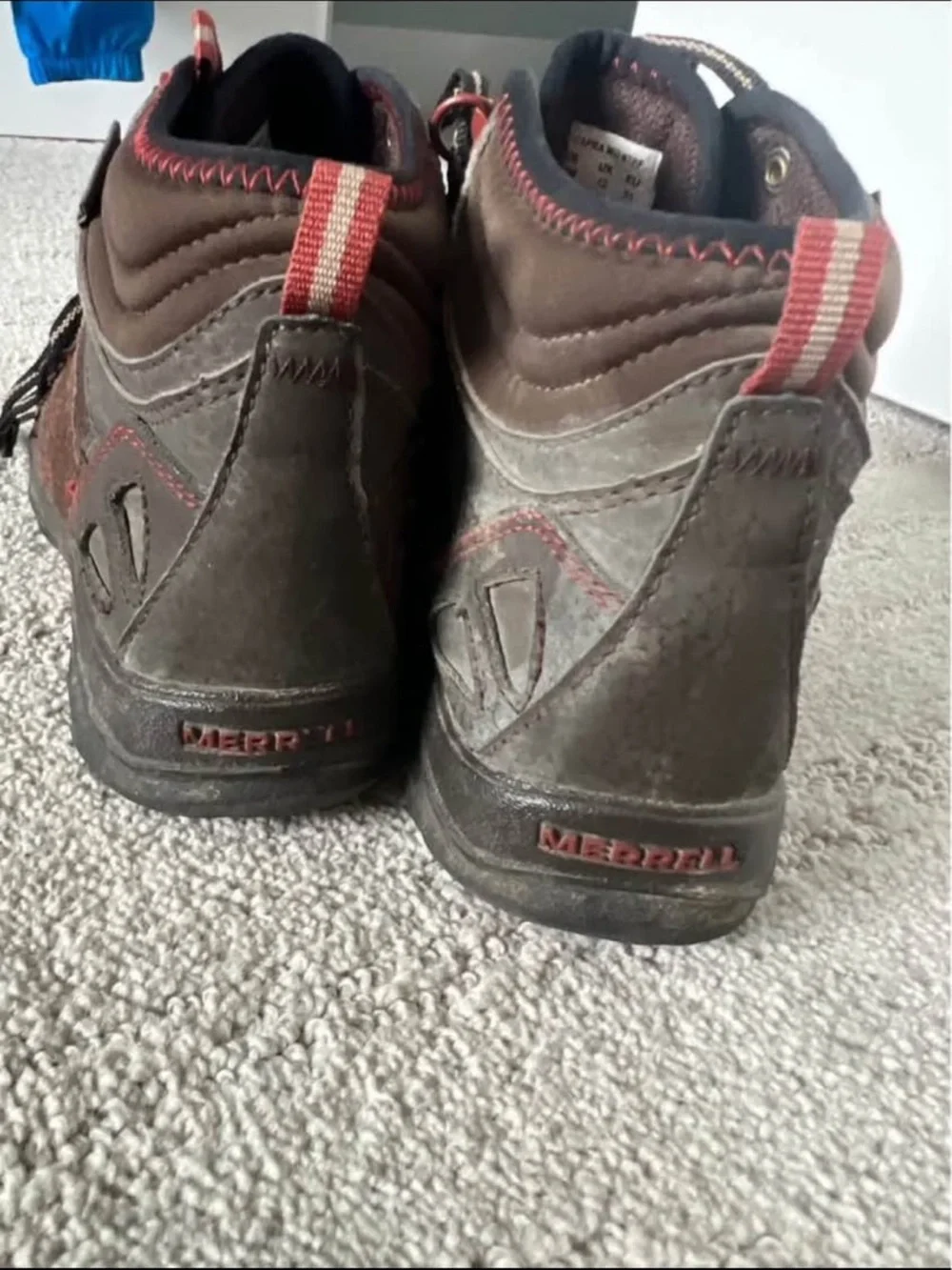 Merrell Boy Hiking Boots with Red Accents